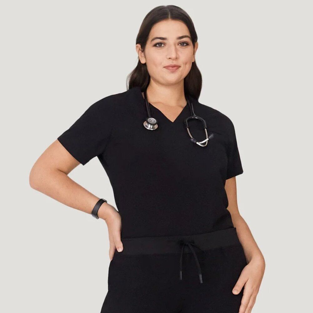 NWT Mandala Women Black Oversized One-Pocket Equa-Tek Woven Scrub Top, 3XL